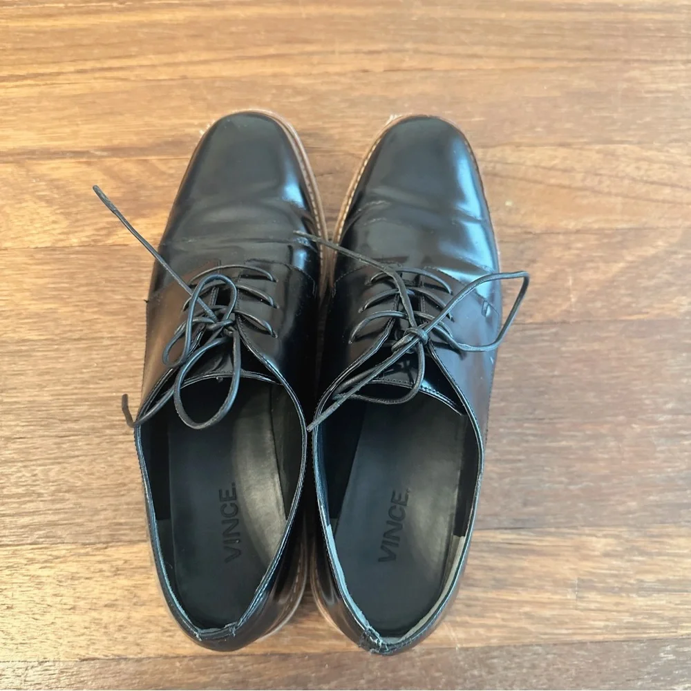 Vince Women's Black Leather Lace Up Oxford Shoes Platform Sole Size 7.5